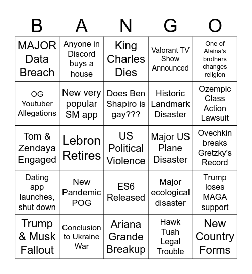 2025 Events Bingo Card