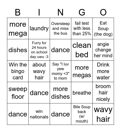 Angie's new year bingo card :) Bingo Card