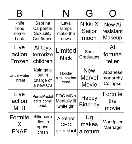 2025!! Bingo Card