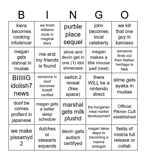 doof 2025 bingo Card