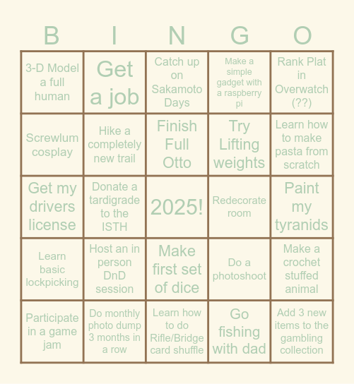 2025 Bingo!! Bingo Card