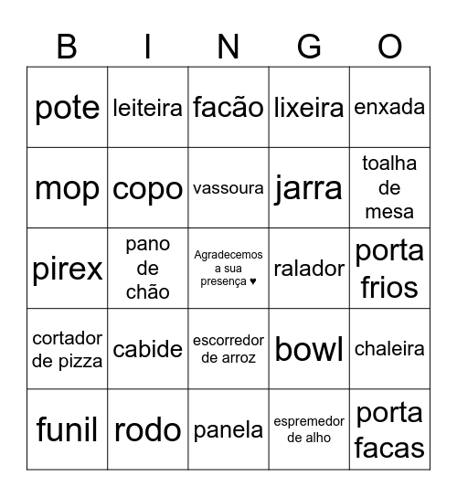 CHÁ DE CASA NOVA Bingo Card
