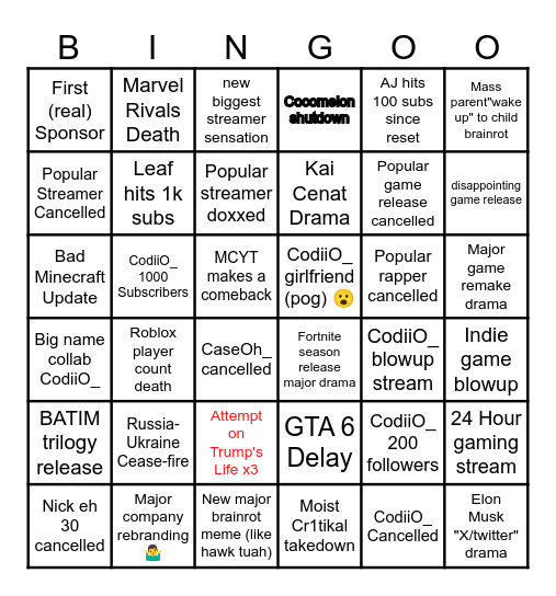 New Years Bingo Card