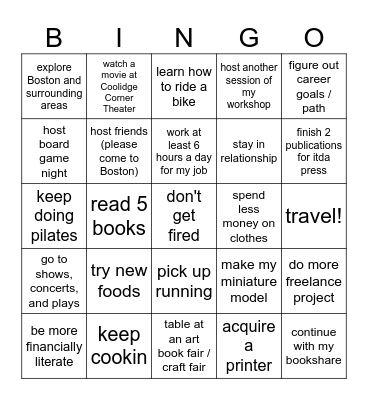 2025 new goals Bingo Card