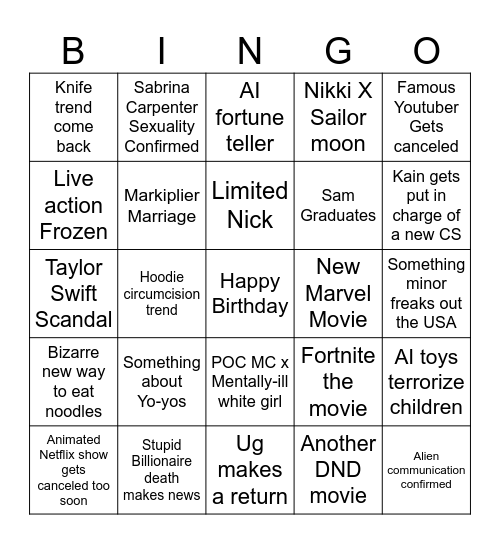 2025!! Bingo Card