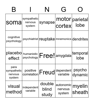 Psych B1a Exam 1 Bingo Card