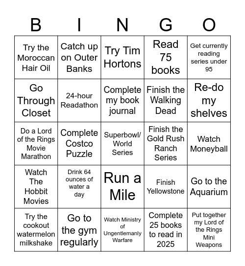 2025 Resolutions Bingo Card