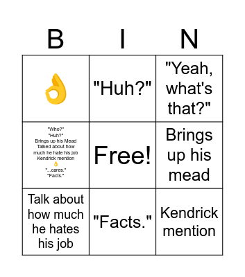 Damien Bingo Card