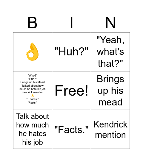 Damien Bingo Card