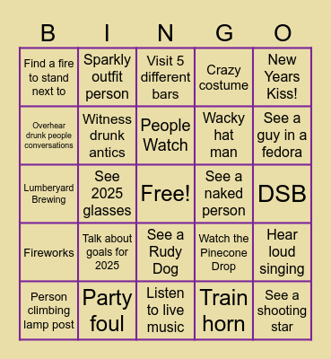 Flagstaff New Years Eve Bingo Card