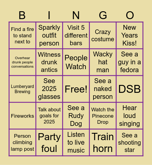 Flagstaff New Years Eve Bingo Card