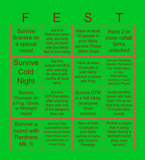 Winterfest Challenge Bingo Board Bingo Card