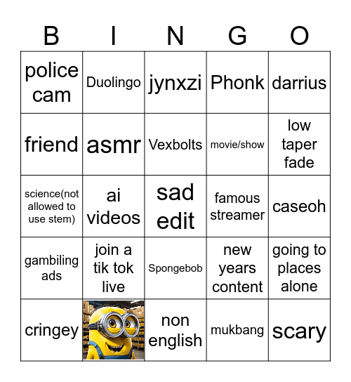 Tik tok bingo Card