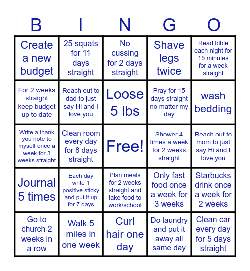 Sam Bingo Card