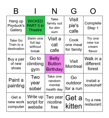 Tiffany 2025 Bingo Card