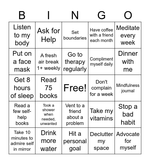 Wellness Bingo Card