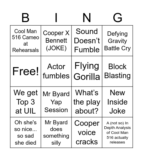 Strike Productions Bingo Card