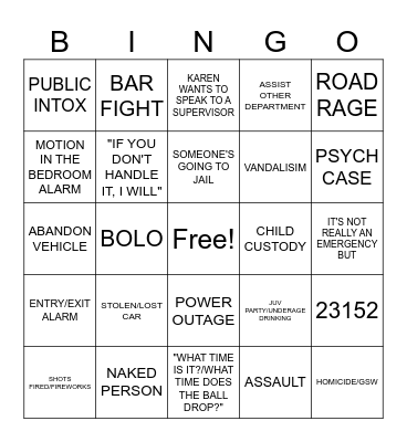 NEW YEARS EVE BINGO Card