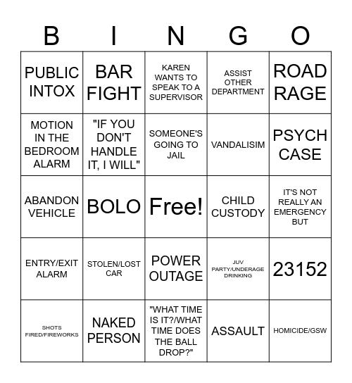 NEW YEARS EVE BINGO Card