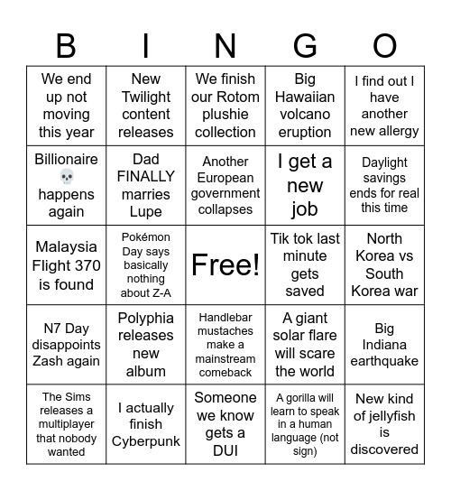 2025 BINGO Card Bingo Card