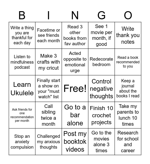 Growth Bingo Card