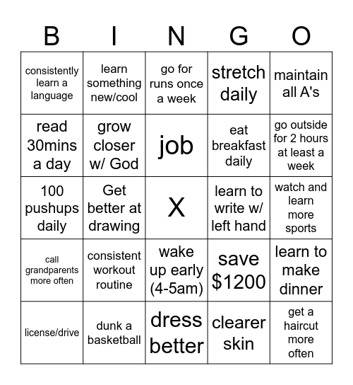 2025 resolutions Bingo Card