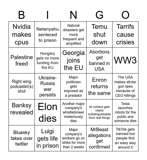 2025 Bingo Card
