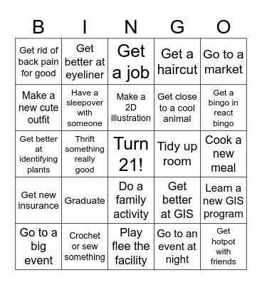 2025 Goals Bingo Card