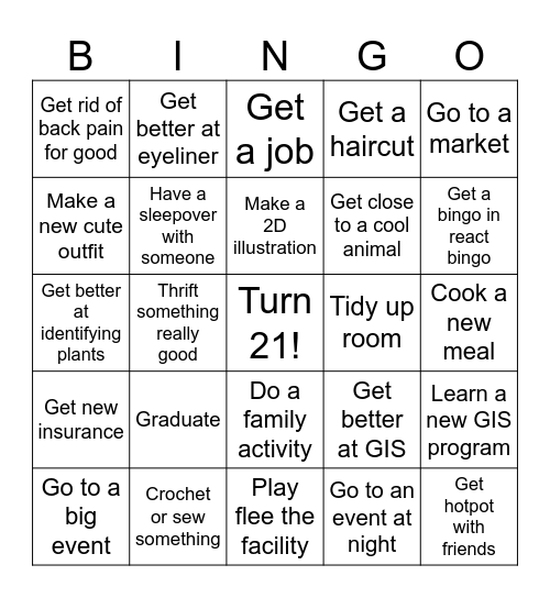 2025 Goals Bingo Card