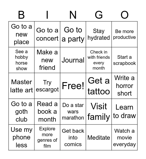 2025 To Do List Bingo Card