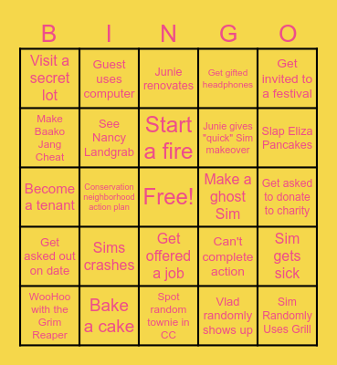 Sims 2024 Bingo Card
