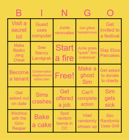 Sims 2024 Bingo Card