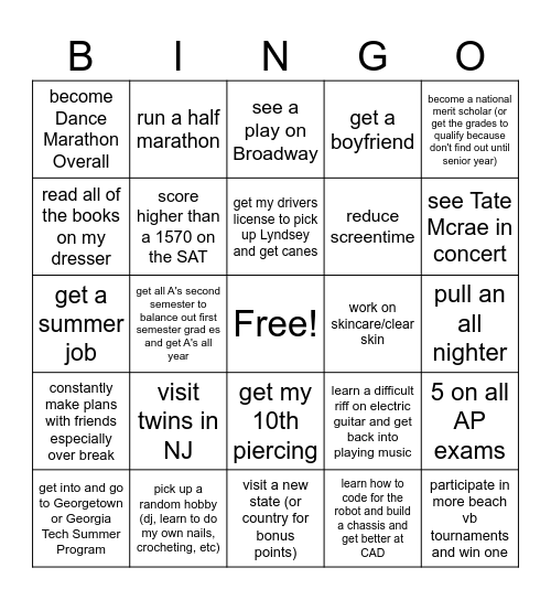 Kiley's 2025 Bingo Card Bingo Card