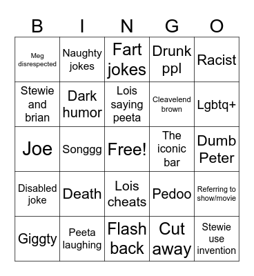 Family Guy Bingo Card