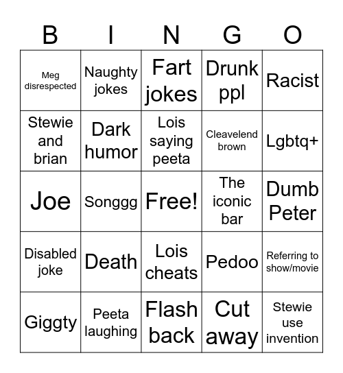Family Guy Bingo Card