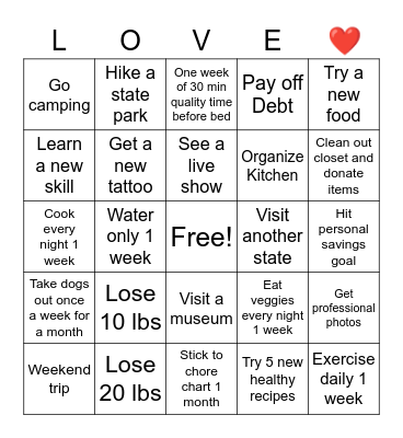 New years Bingo Card