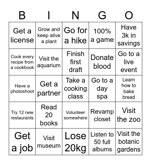 Resolution Bingo Card