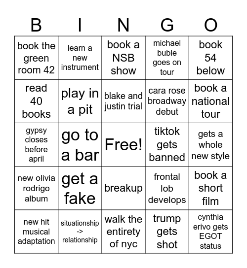 2025 Bingo Card Bingo Card