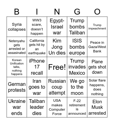 2025 Bingo Card Bingo Card
