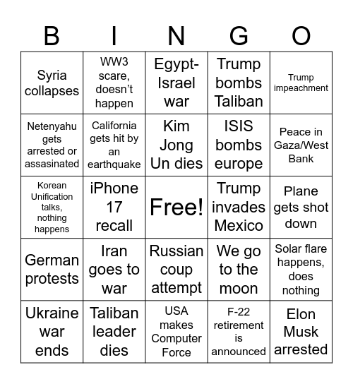 2025 Bingo Card Bingo Card