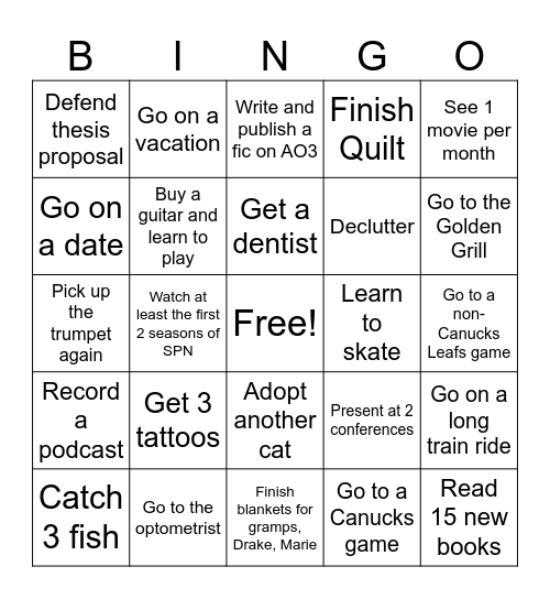 new year's bingo Card