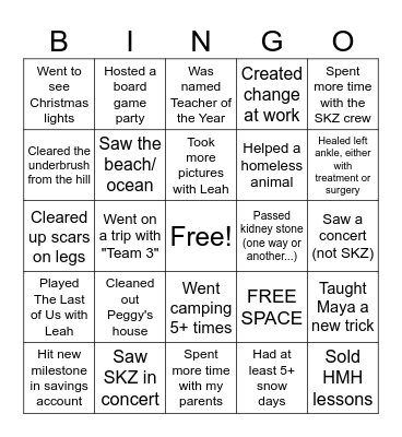 Bethany's 2025 Bingo Card