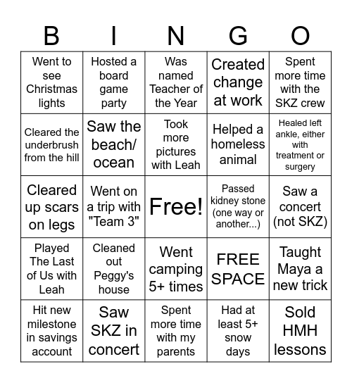Bethany's 2025 Bingo Card