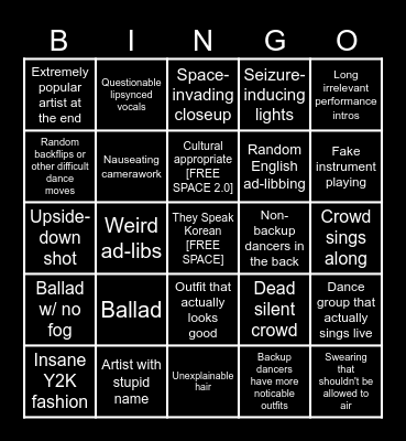 kpop stage bingo Card