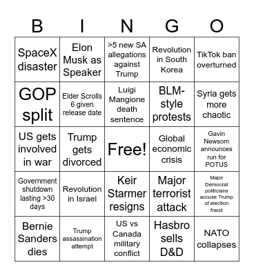 2025 Global Bingo Card