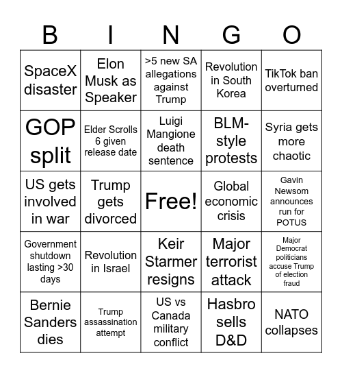 2025 Global Bingo Card