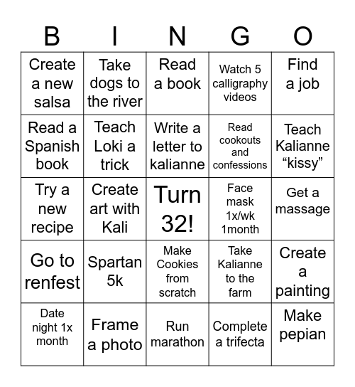 Aline’s vision Bingo Card