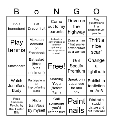 New Years Resolution Bingo Card