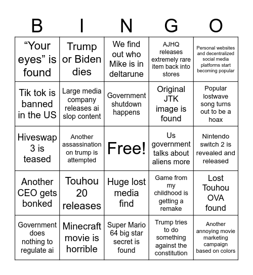 2025 bingo Card