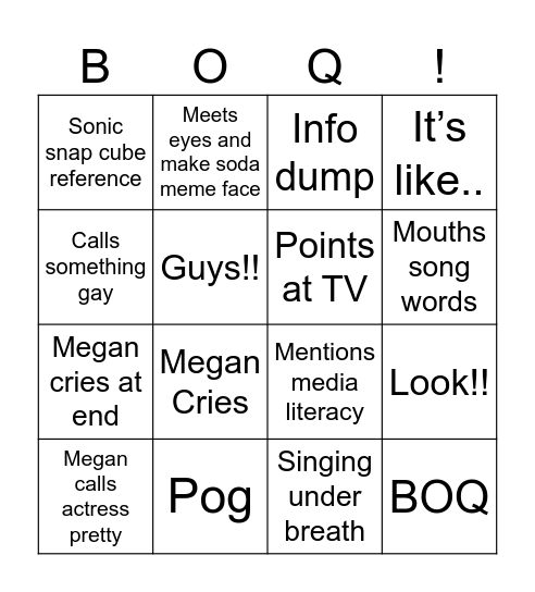 Megan wicked Bingo Card